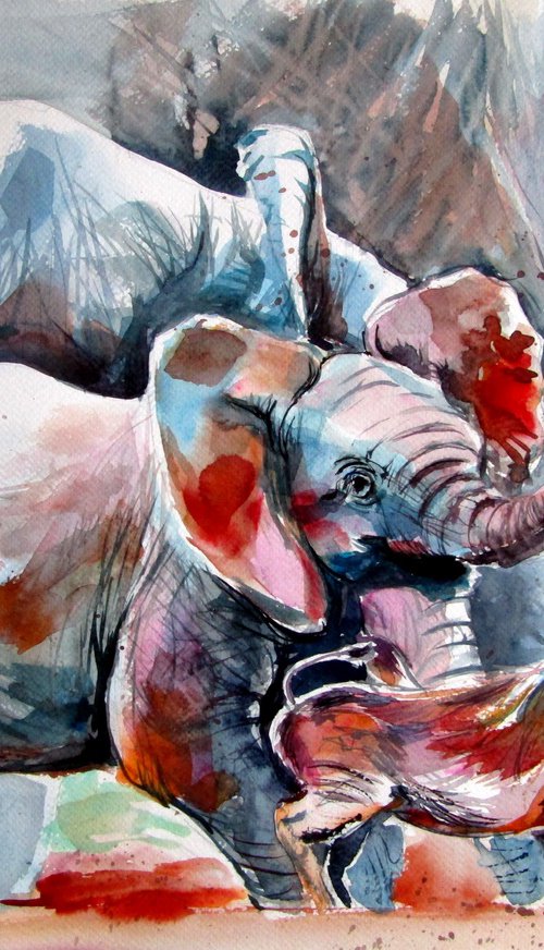 Elephant baby playing by Kovács Anna Brigitta