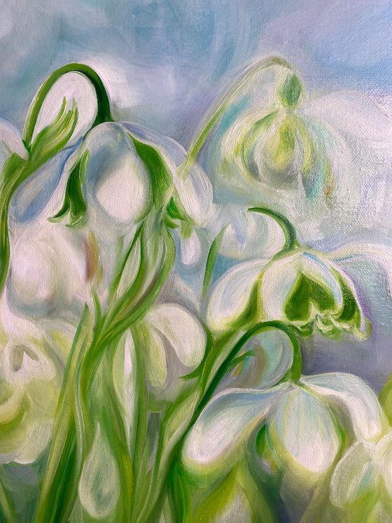 'Rebirth'- Snowdrops Flower Painting on Canvas