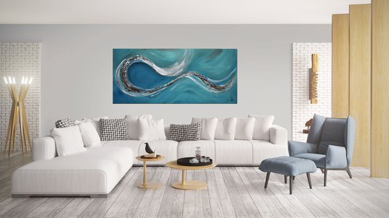 Surfers Paradise  - abstract acrylic painting canvas wall art blue gold metallic modern art