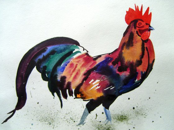Cock, watercolor painting 32x45 cm