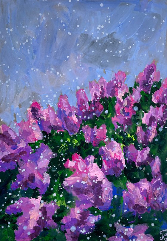 Lilac Original Gouache Painting, Purple Flower Wall Art, Cottagecore Home Decor, Gift for Her