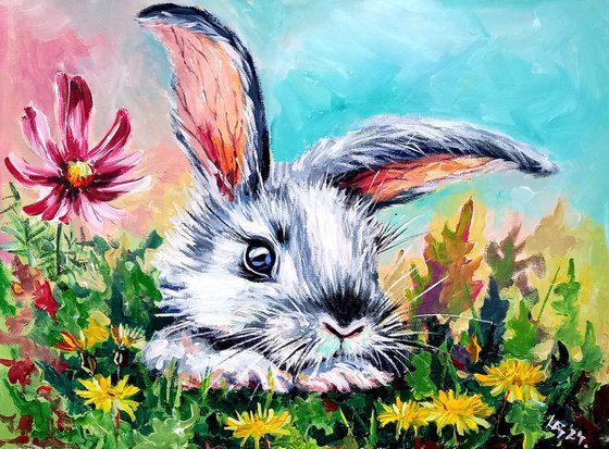 Rabbit with dandelions