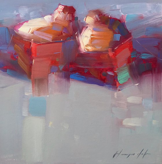 Boats on the Shore, Original oil painting, Handmade artwork, One of a kind