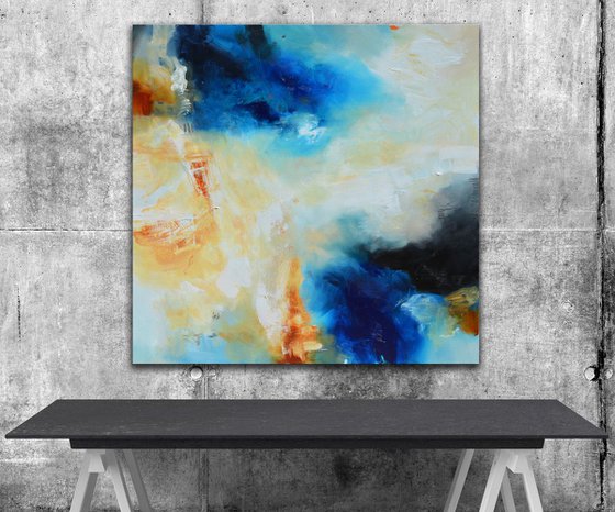Abstract painting blue, white and brown - Between two oceans