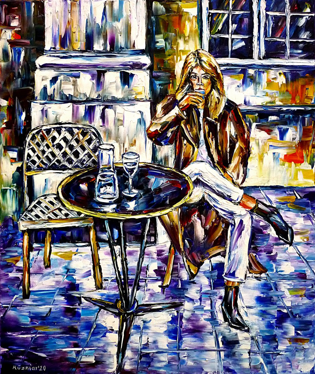 Expressive Oil Painting , Woman In A Street Cafe By Mirek Kuzniar, 20 X 24, Artwork For Sale On Artfinder