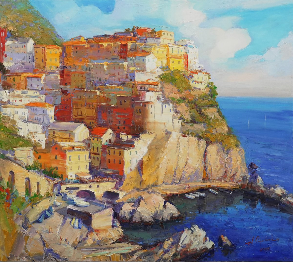 Impressionistic Cityscapes Oil Painting By Alisa Onipchenko-Cherniakovska, 35 X 31, Manarola. Cinque Terre Italy, Artfinder