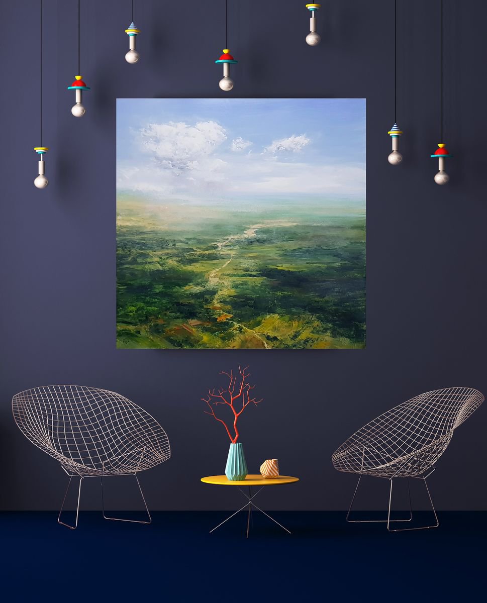 Abstract Landscape Acrylic Painting By Ivan Grozdanovski, 35 X 35, When I Grow Up , I Want To Be, Original Artwork