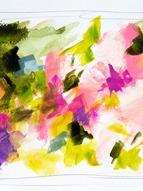 Floral sketch 1 - Pink and green Modern by Fabienne Monestier