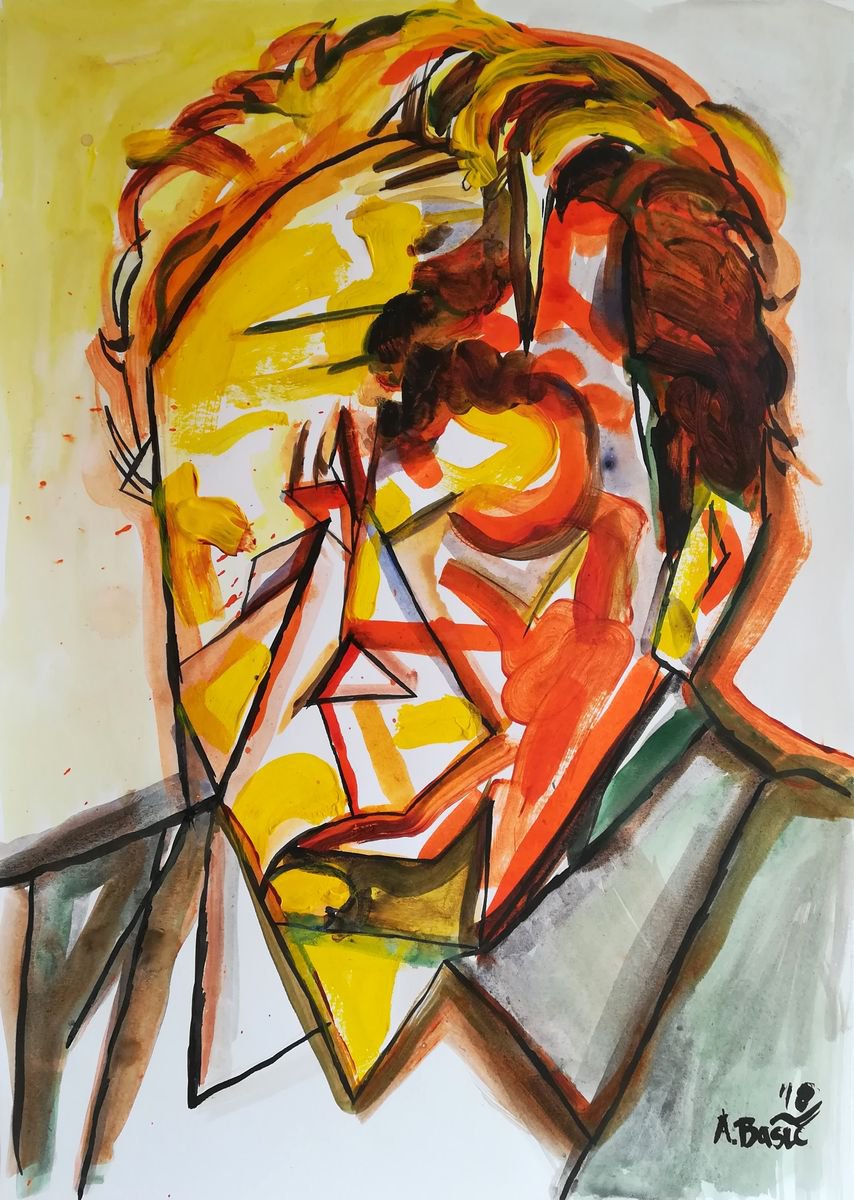 Geometric Portrait Painting By Aleksandar Basic, 12 X 17, Lynn Chadwick, Original Artwork