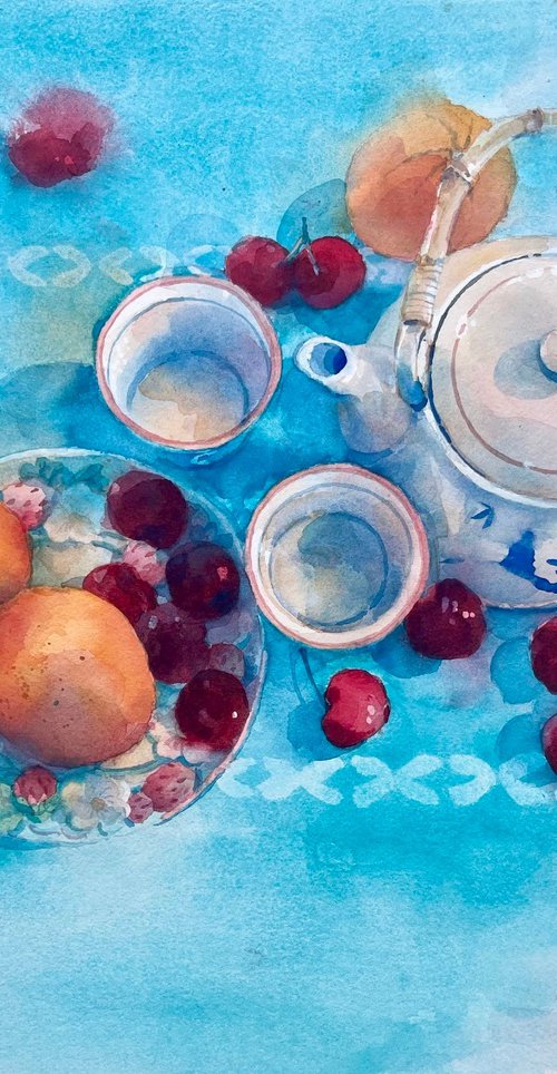 Summer fruit and teapot by zhengyang Ruan