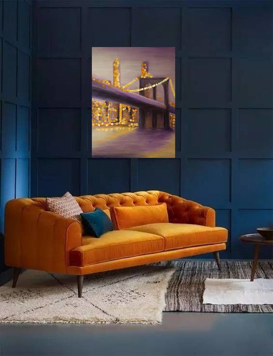 Distance - Brooklyn Bridge Bokeh New York Cityscape Painting