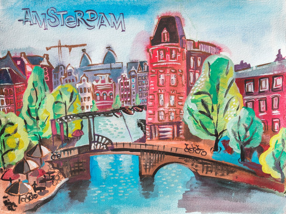 Organic Cityscapes Drawing By Ariadna De Raadt, 15 X 11, Amsterdam Laughs, Original Artwork