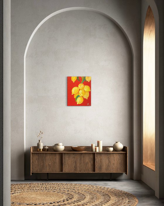 Golden Lemons on Red