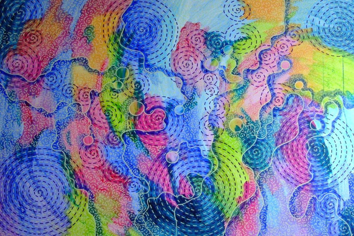 Abstract Acrylic Painting By Marina Krylova, 59 X 39", Psychedelic Garden #18, Original Artwork