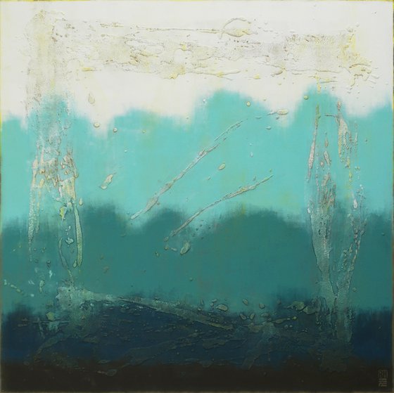 Large Abstract Oainting - 120x120cm - Oceanic Square Blue - Ronald Hunter - 46J