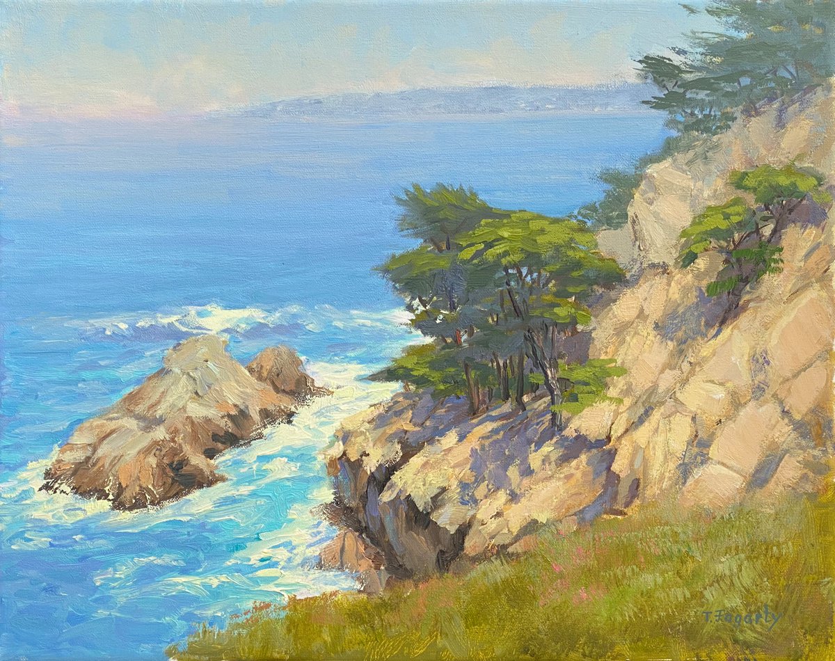 Impressionistic Landscape Oil Painting By Tatyana Fogarty, 14 X 11", Gentle Sea Surf, Original Artwork