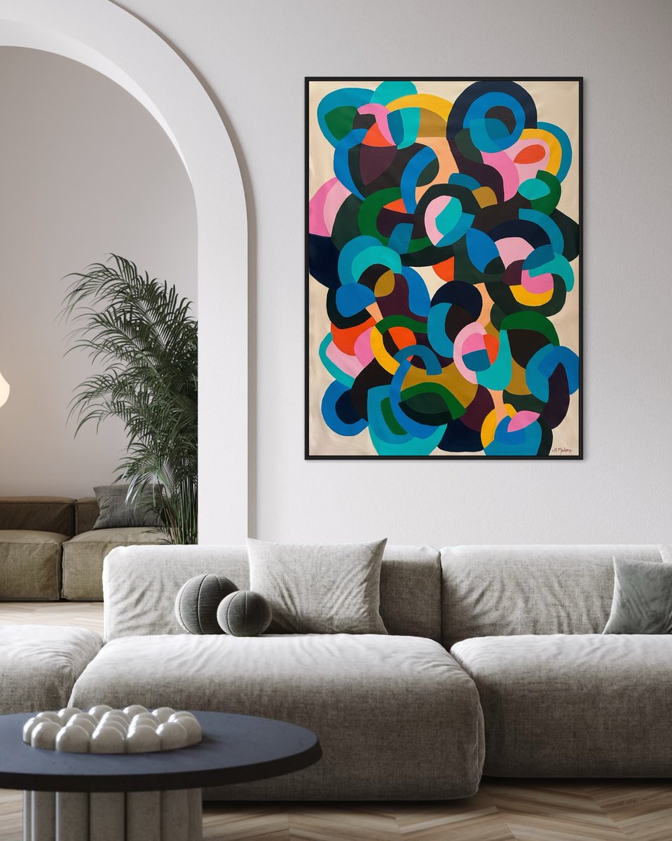 Abstract Acrylic Painting By Samantha Malone, 37 X 51", Celebrating With Color, Original Artwork