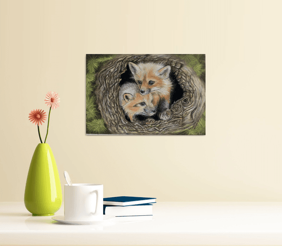 Fox cubs in pastels