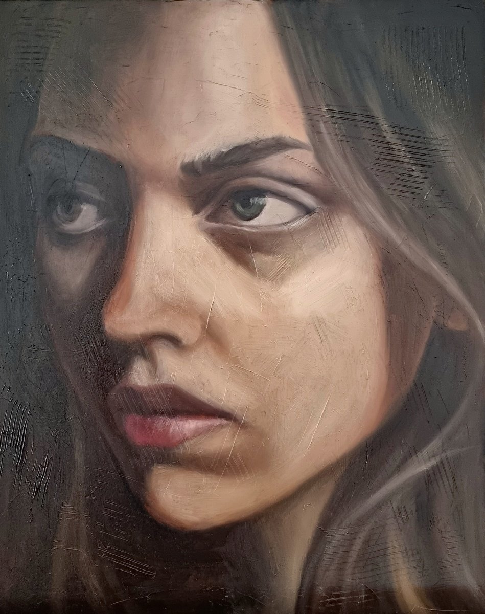 Expressive Portrait Oil Painting By Artmoods Tp, 16 X 20, Calm, Original Artwork