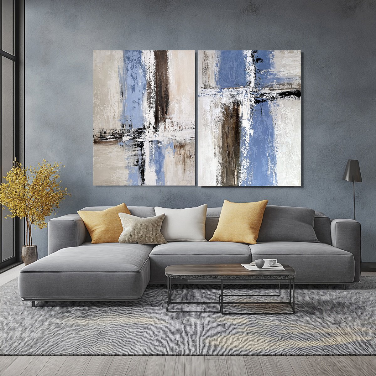 Expressive Abstract Acrylic Painting By Tatiana Malinovscaia, 71 X 47", Traces Of Balance Diptych Set, Original Artwork