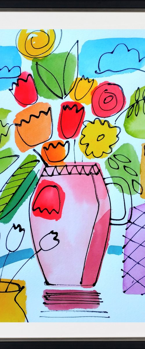 Summer Flowers in a Pink Vase by Jan Rippingham