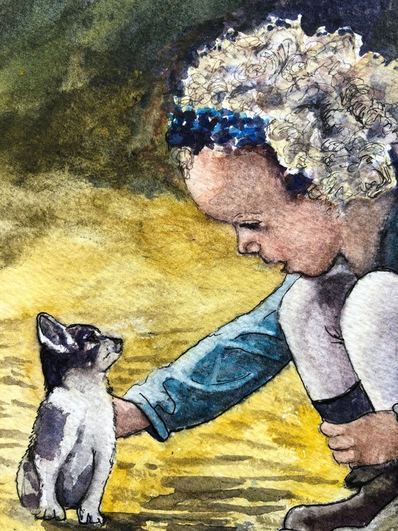 LITTLE GIRL WITH KITTEN