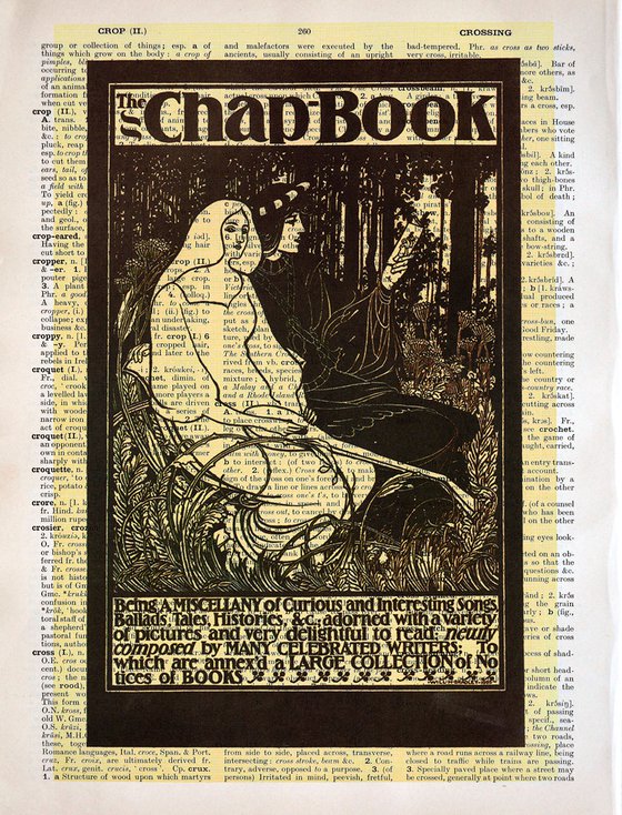 The Chapbook promotional poster - Collage Art Print on Large Real English Dictionary Vintage Book Page