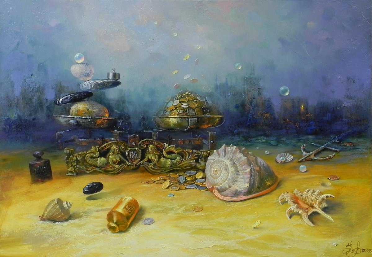 Surrealistic Landscape Oil Painting By Yurii Novikov, 39 X 28", - Priority”, Original Artwork