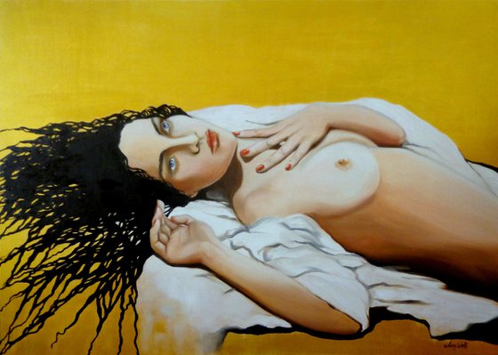 Golden dream - original painting - portrait - erotic