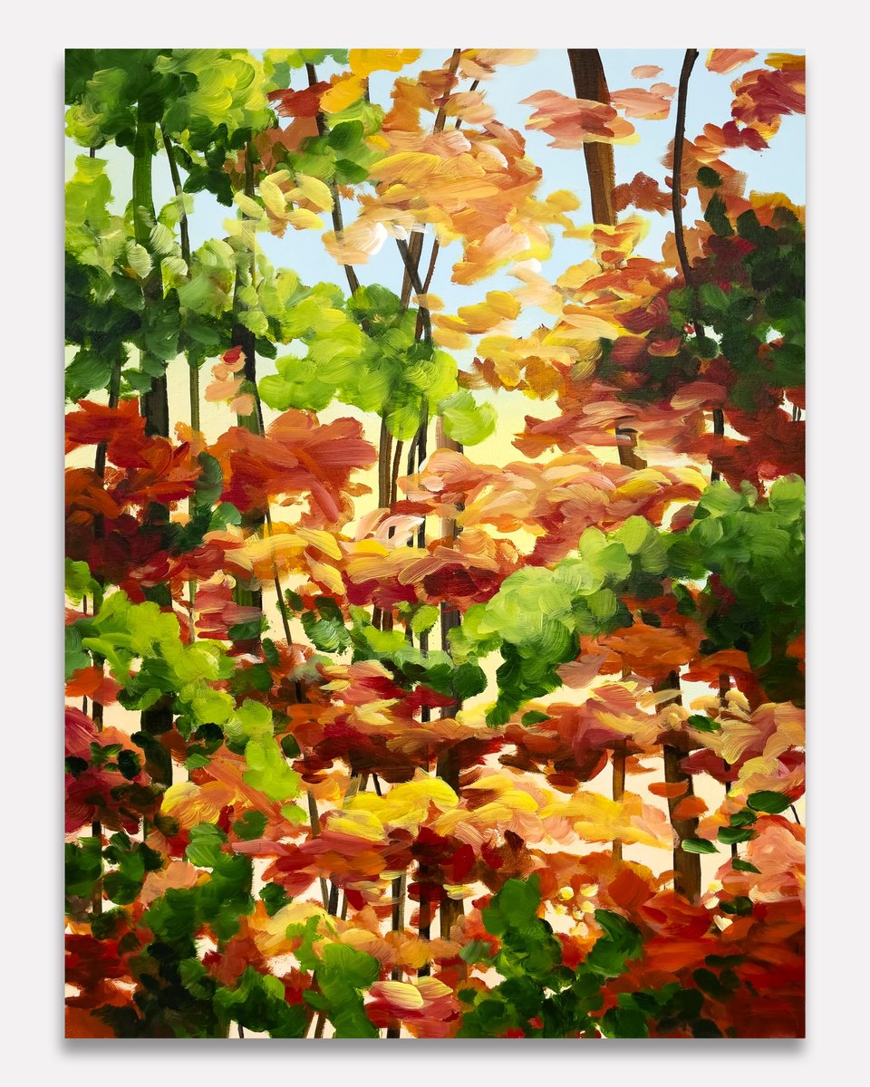 Expressive Landscape Acrylic Painting By Ines Khadraoui, 24 X 31, Autumn Forest, Original Artwork