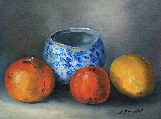 Fruits with blue pot