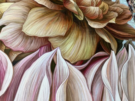 Dahlias and brown roses