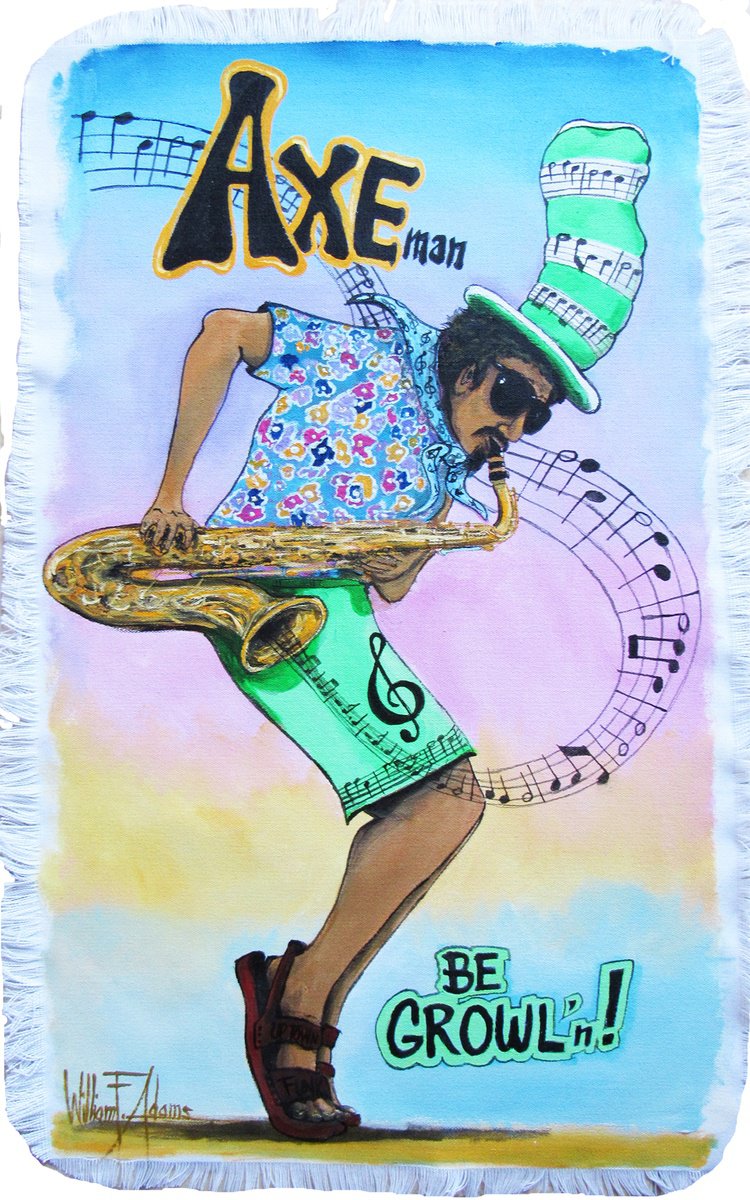 Abstract Portrait Acrylic Painting By William F. Adams, 20 X 32", Axeman ... Be Growl