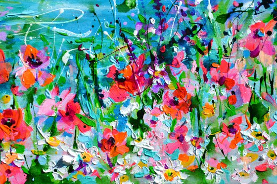 Wild Flowers and Poppies on the Seaside Cliff