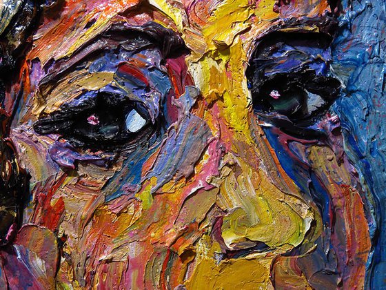 Original Oil Painting Abstract Face Portrait Expressionism Art Deco
