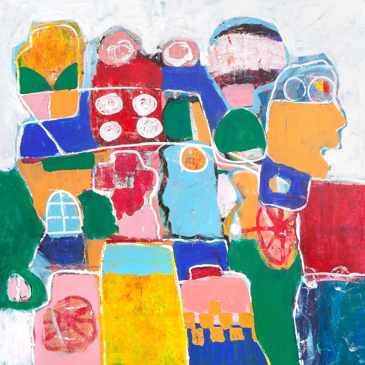 Expressive Abstract Acrylic Painting By Tommy Lennartsson, 39 X 39", Cosmic Dance - Part 1, Original Artwork