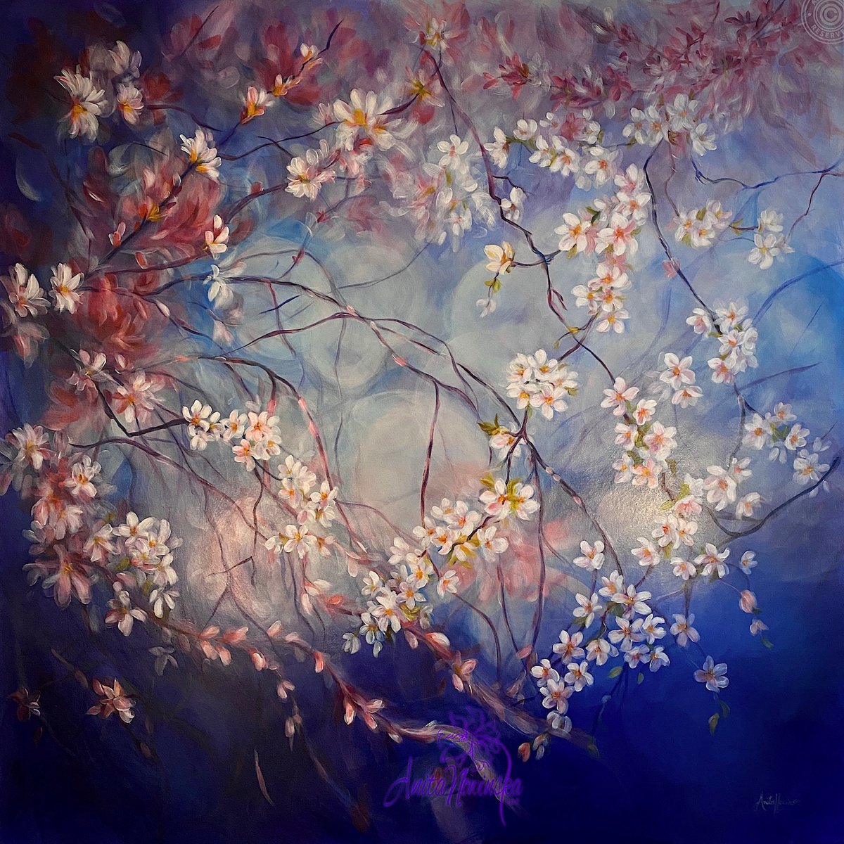 ’Believe’ - Big Spring Blossom Painting on Canvas by Anita Nowinska
