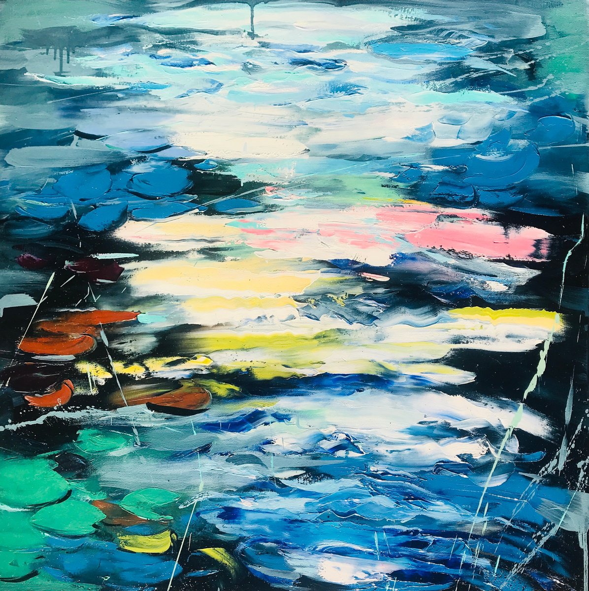 Abstract Botanical Oil Painting By Svitlana Andriichenko, 28 X 28", Moon Gleam, Original Artwork