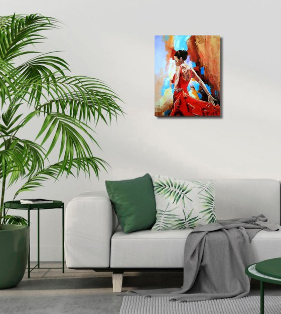 Flamenco dancer 3, Flamenco Painting Dancer Original Art Female Figure Artwork 40x50 cm ready to hang