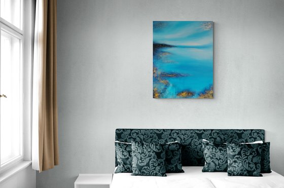A XL large original modern semi abstract painting "Fifty shades of blue"