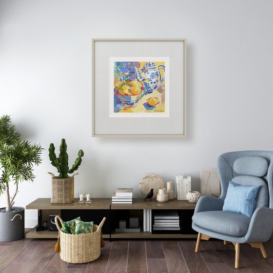 Still Life with Blue Teapot and Lemons