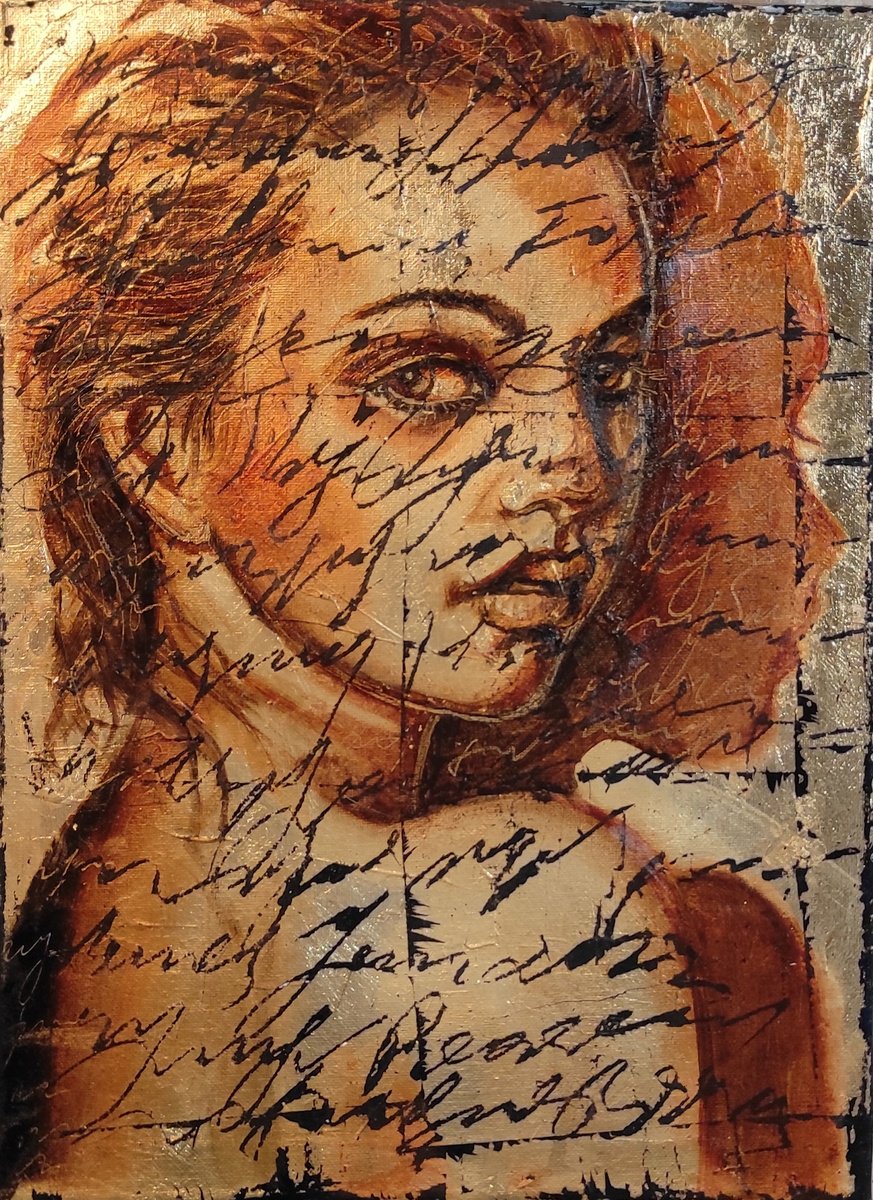 Expressive Portrait Oil Painting By Elena Kraft, 12 X 16, Golden Touch, Original Artwork