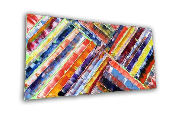 "Fitting In" - FREE Shipping to the USA - Original Highly Textured PMS Abstract Oil Painting On Canvas - 36" x 18"