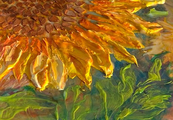 Sunflower Impasto Palette Knife Painting