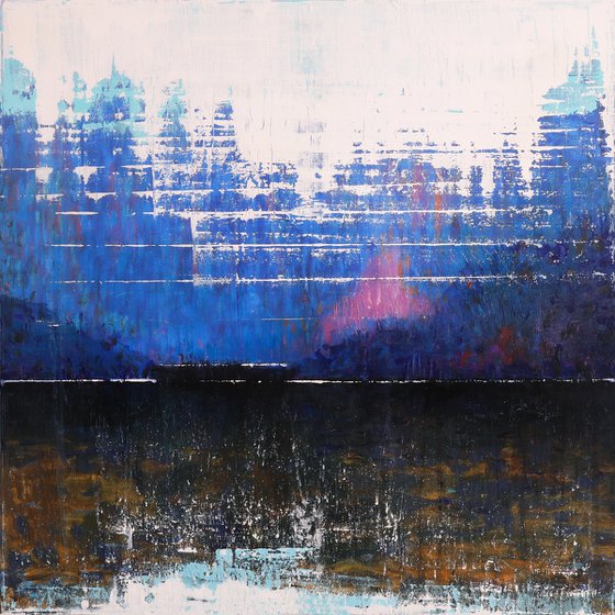 Mysterious forest by the river 30x30 in 76x76cm Contemporary Art by Bo Kravchenko