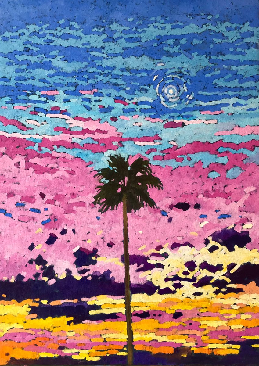 Impressionistic Landscape Oil Painting By Volodymyr Smoliak, 20 X 28", Sunset In California, Original Artwork