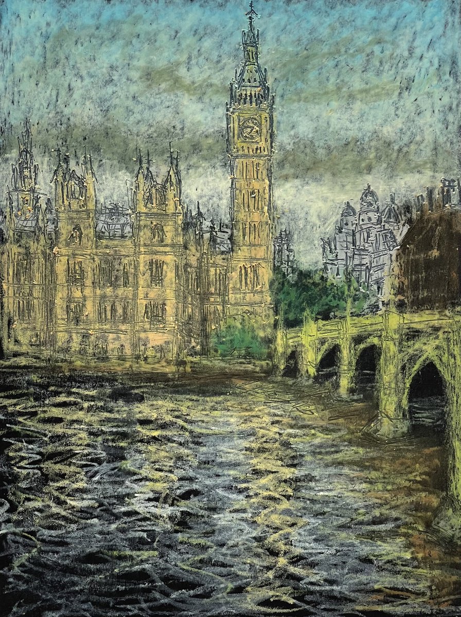Expressive Cityscapes Pastel Drawing By David Lloyd, 6 X 8, Big Ben, Original Artwork