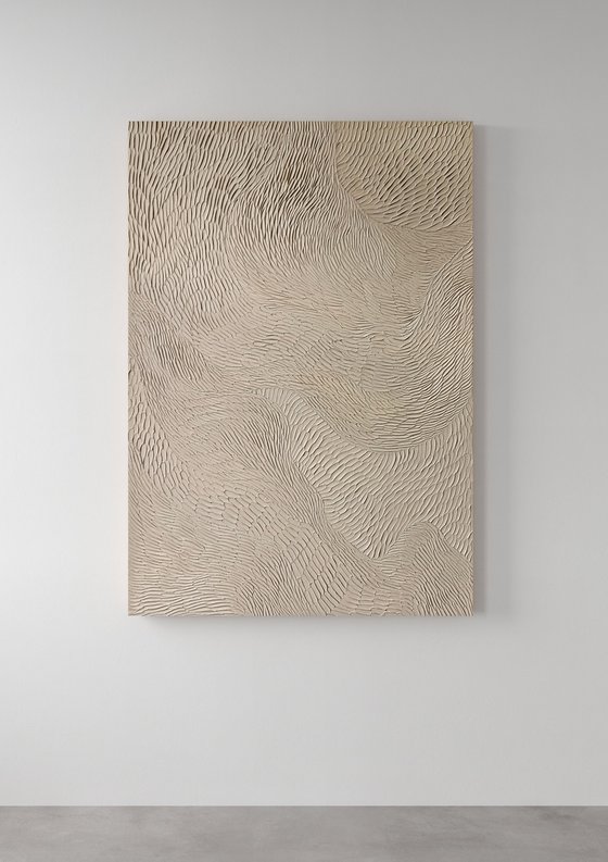 "Fluency 5" High textured abstract beige art