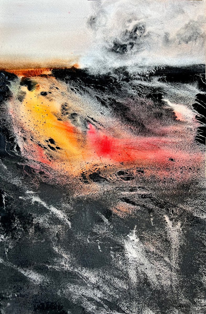 Original watercolour painting, Eruption in Iceland, pt.2 by Inna Nagaytseva