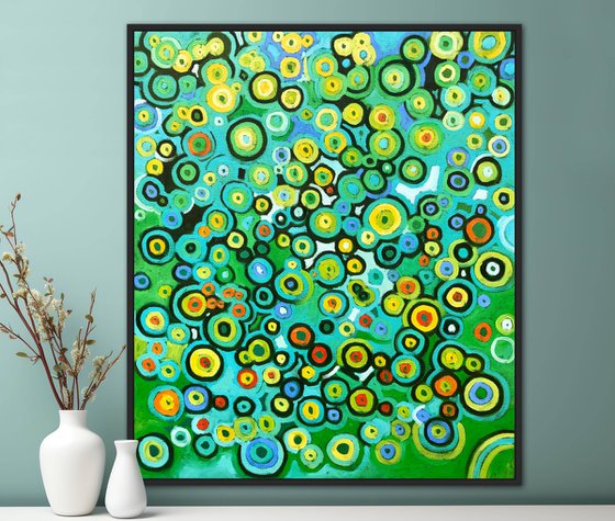 Green mosaic, abstract modern painting, abstract landscape painting